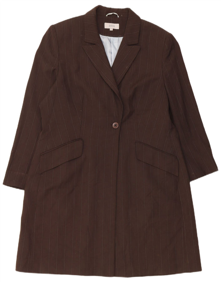 Marks & Spencer Damenmantel UK 20 2XL Braunes Nadelstreifen-Polyester