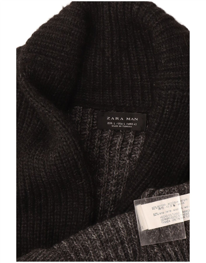 Zara Herren-Strickjacke, groß, grau geflecktes Acryl