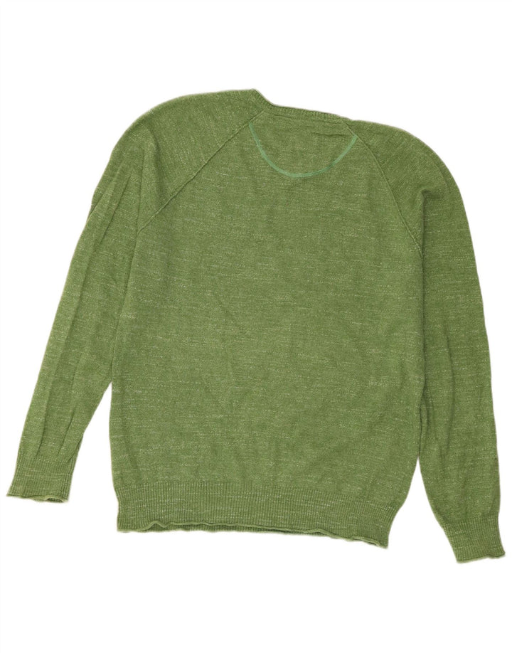 White Stuff Herren-Pullover mit normaler Passform, V-Ausschnitt, mittelgrüne Baumwolle