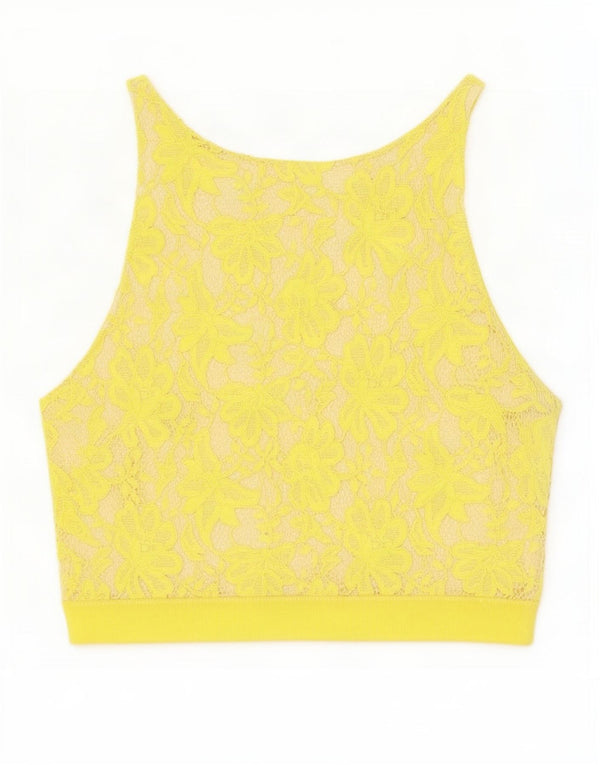 Ärmelloses Crop-Top aus Spitze von Zara für Damen, Gr. 8, klein, gelb geblümt