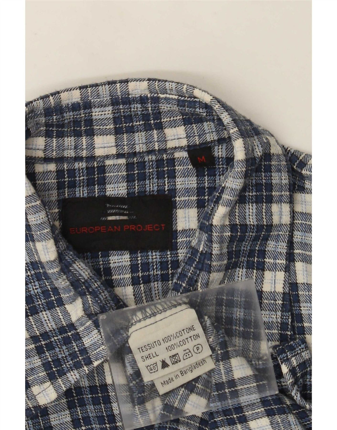 European Project Herren Overshirt Flanellhemd Mittelblau karierte Baumwolle