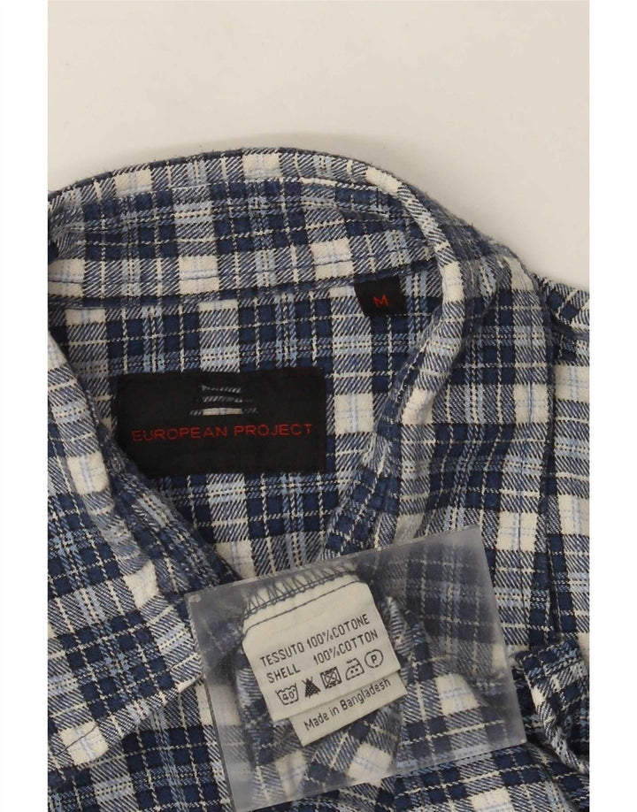 European Project Herren Overshirt Flanellhemd Mittelblau karierte Baumwolle