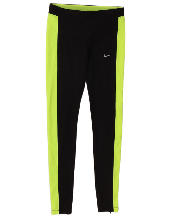 Nike Damen Dri Fit Leggings UK 10 Small Schwarz Colourblock Polyester
