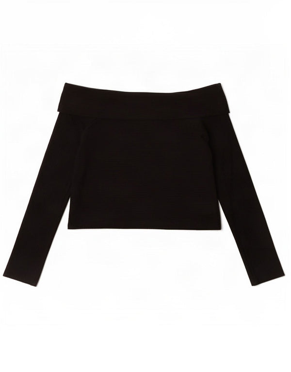 Zara Damen Trafaluc Langarm Crop Off Shoulder Top UK 12 Medium Schwarz