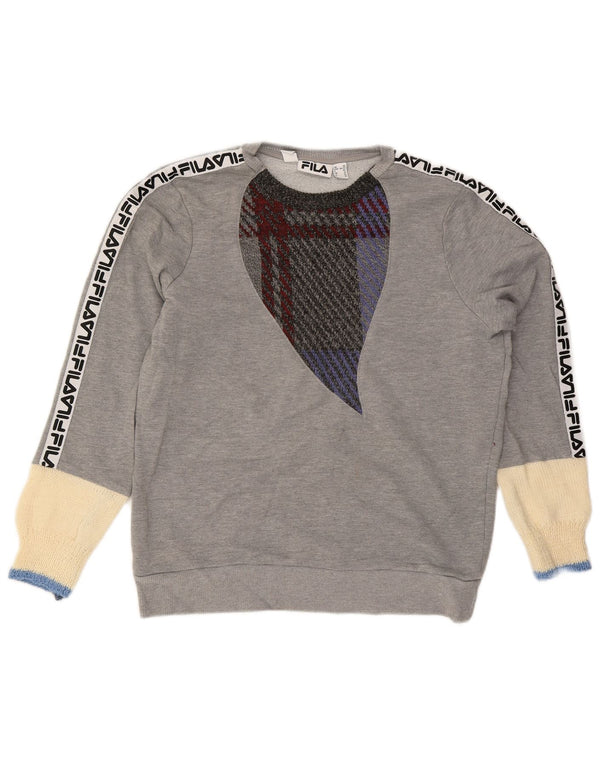 Fila Damen Grafik-Sweatshirt-Pullover UK 16 Large Grau Farbblock