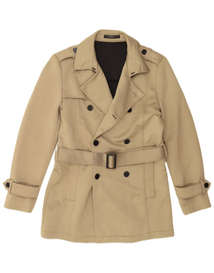 Zara Herren Kurzer Trenchcoat UK 38 Mittelbeige Polyester