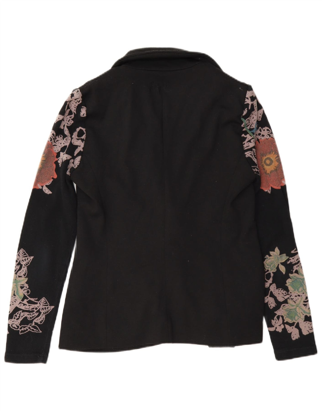 Desigual Damen 2-Knopf-Blazerjacke EU 36 Kleines schwarzes Blumenmuster aus Polyester