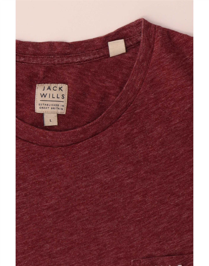 Jack Wills Herren-T-Shirt-Oberteil, großes, burgunderrot meliertes Polyester
