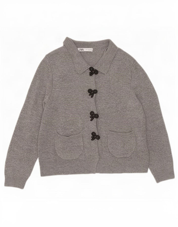 Zara Damen-Cardigan-Pullover UK 14 Large Graues Polyamid