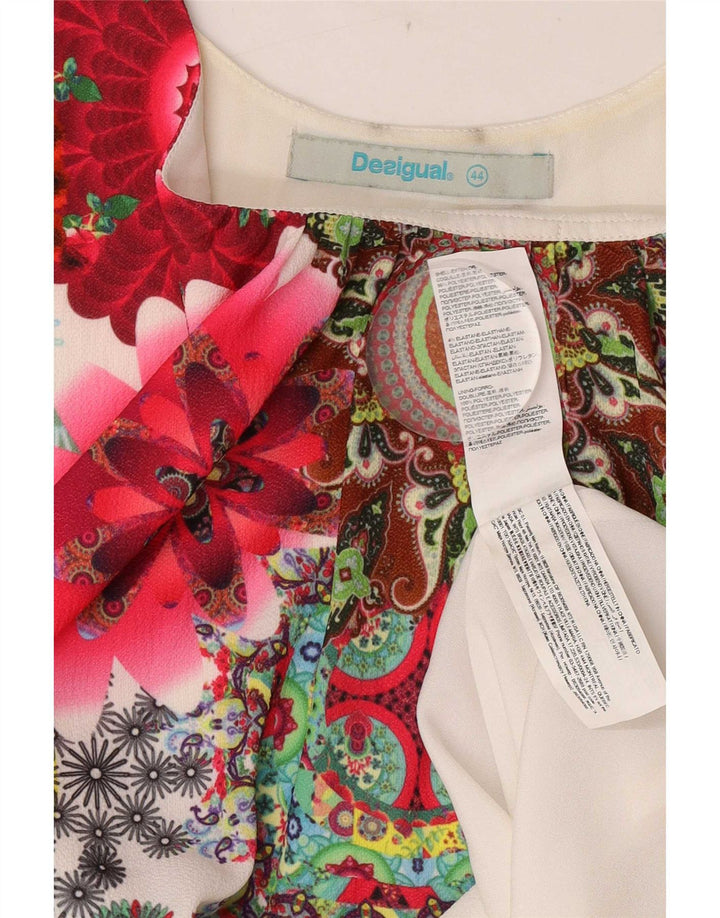 Desigual Damen Ärmelloses Tunika-Top EU 44 XL Weiß geblümtes Polyester