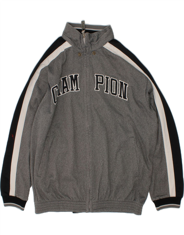 CHAMPION Boys Graphic Tracksuit Top Jacket 11-12 Years Grey Colourblock Vintage Champion and Second-Hand Champion from Messina Hembry 