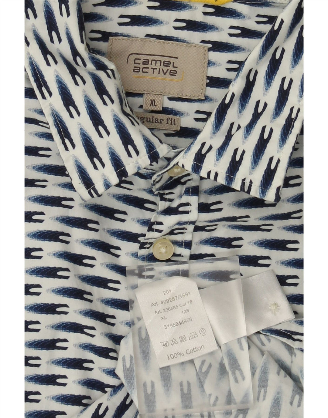 Camel Active Herren-Kurzarmhemd mit normaler Passform, XL, blau, geometrisch, Baumwolle