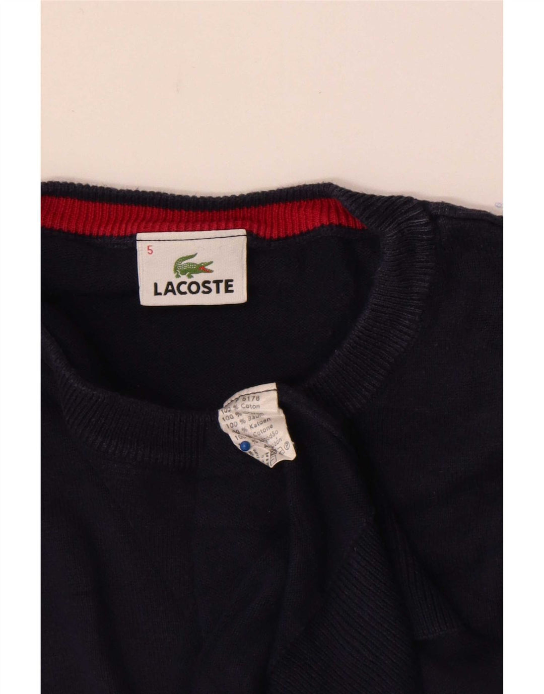 Lacoste Herren-Pullover mit Rundhalsausschnitt, Größe 5, groß, marineblaue Baumwolle