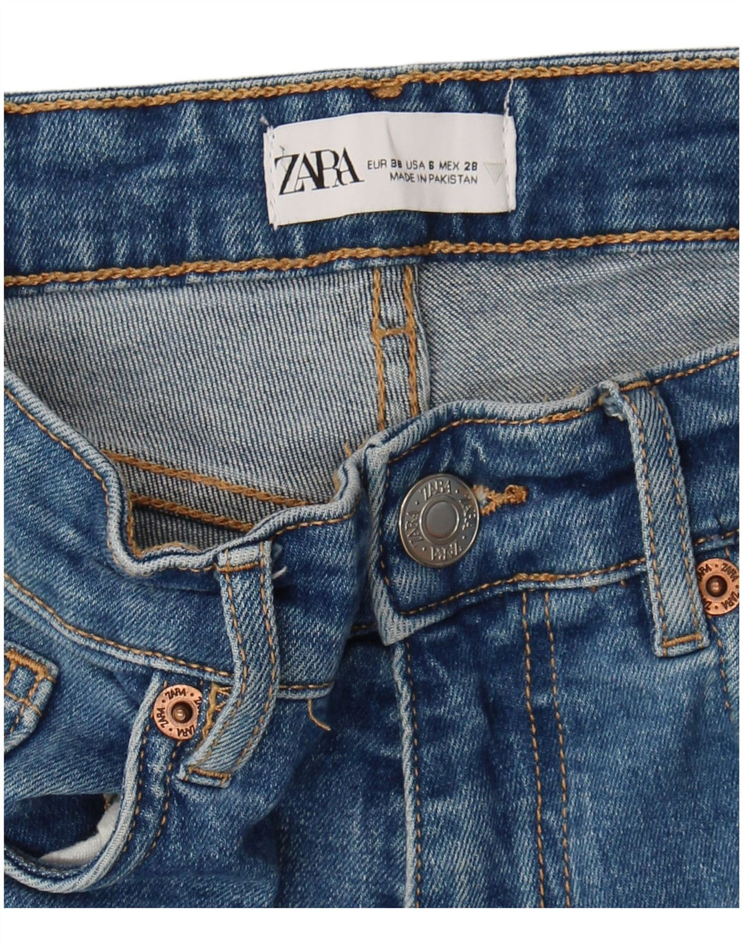 Zara Damen Crop Bootcut Jeans EU 38 Small W28 L26 Blau