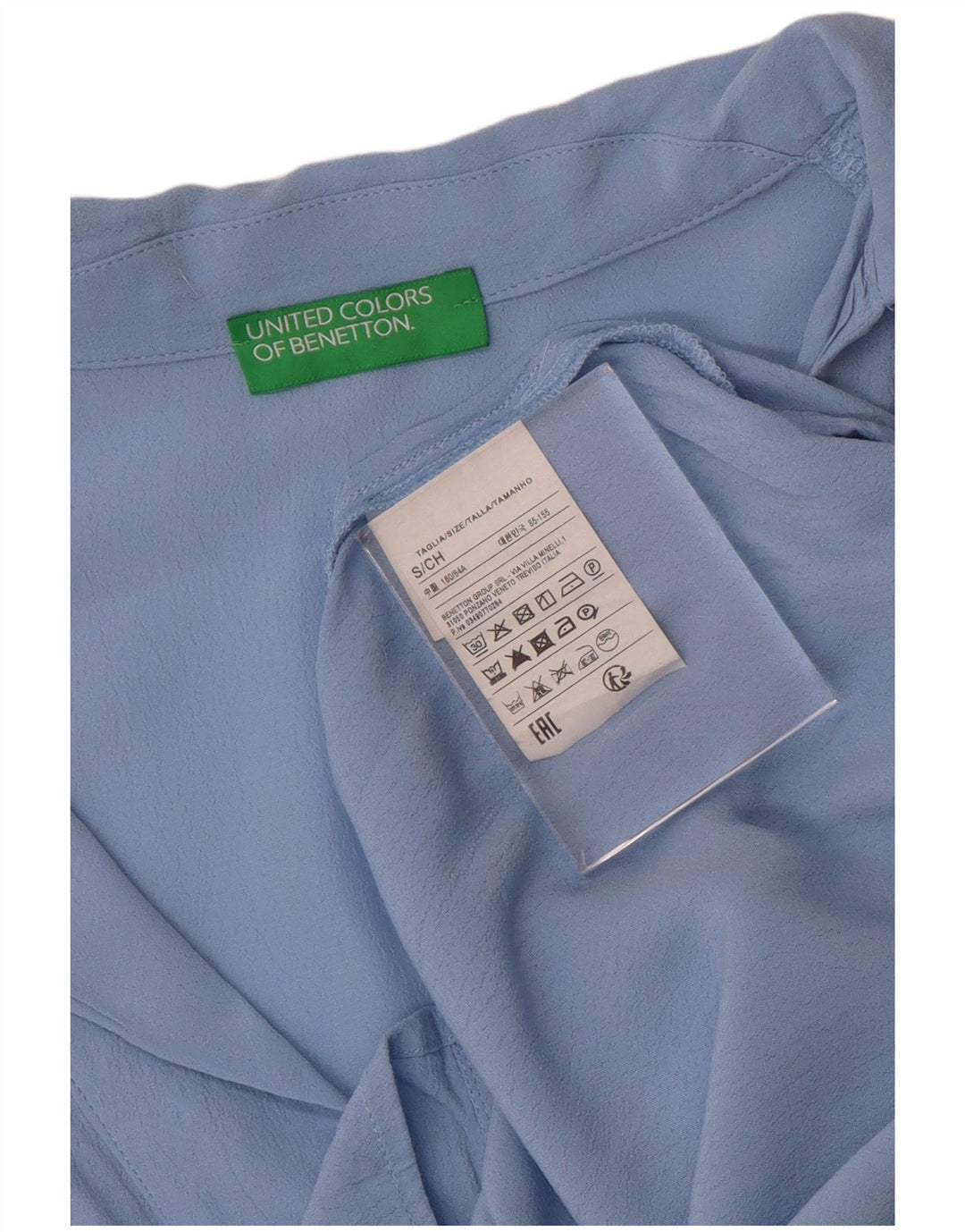 BENETTON Damen-Oversize-Pullover-Hemdbluse, Gr. 10, kleine blaue Viskose