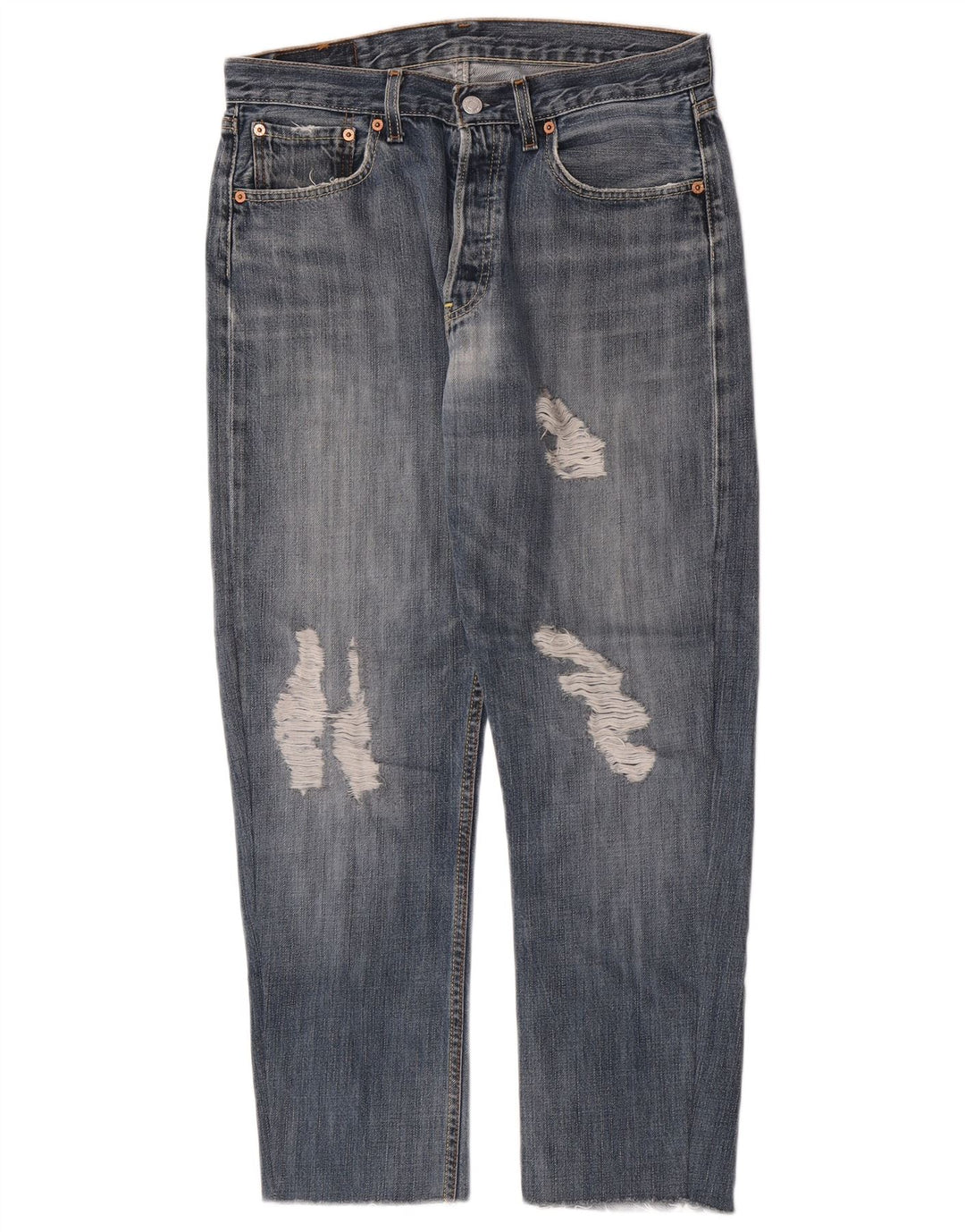 Levi's Herren 501 Distressed Straight Jeans W32 L28 Blaue Baumwolle