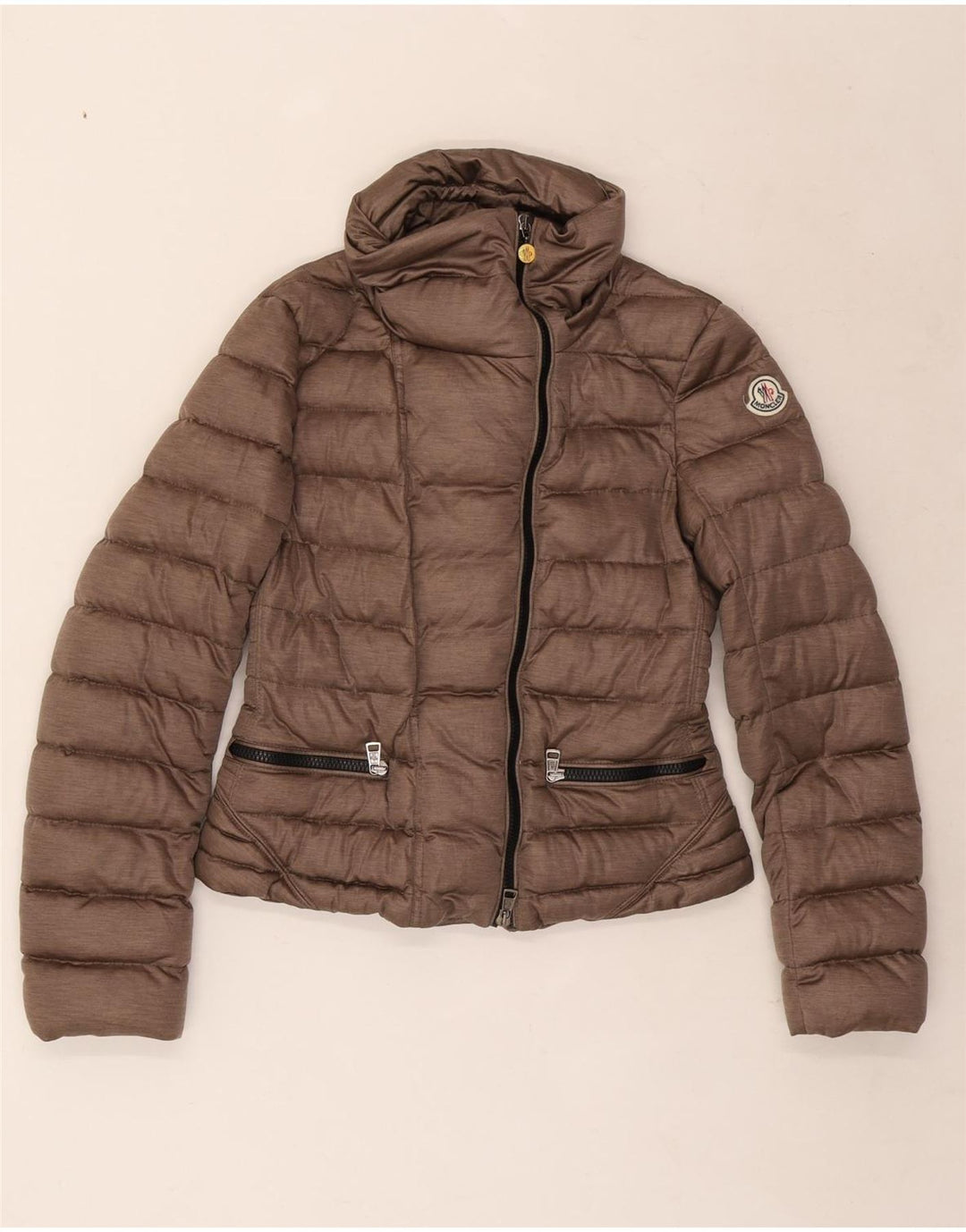 Moncler Damen wattierte Jacke, Größe 2, klein, braunes Polyester