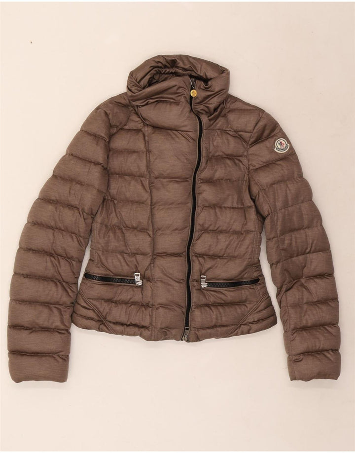 Moncler Damen wattierte Jacke, Größe 2, klein, braunes Polyester