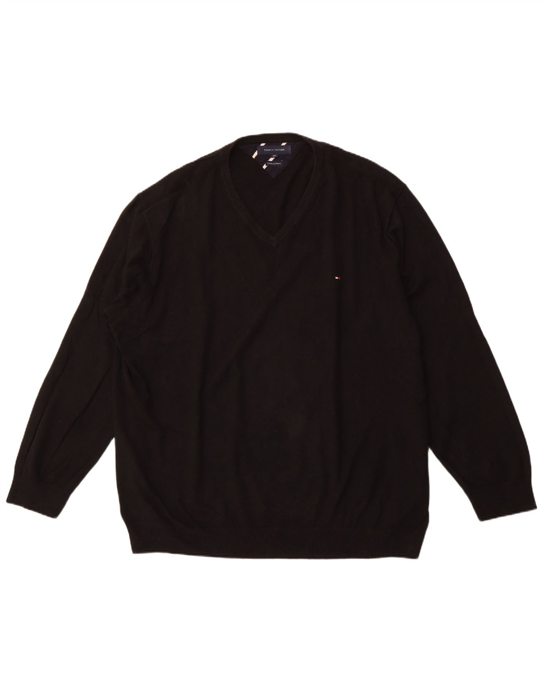 TOMMY HILFIGER Herren-Pullover mit V-Ausschnitt, 4XL, schwarze Baumwolle