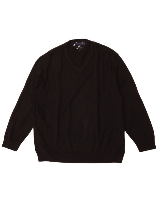 TOMMY HILFIGER Herren-Pullover mit V-Ausschnitt, 4XL, schwarze Baumwolle