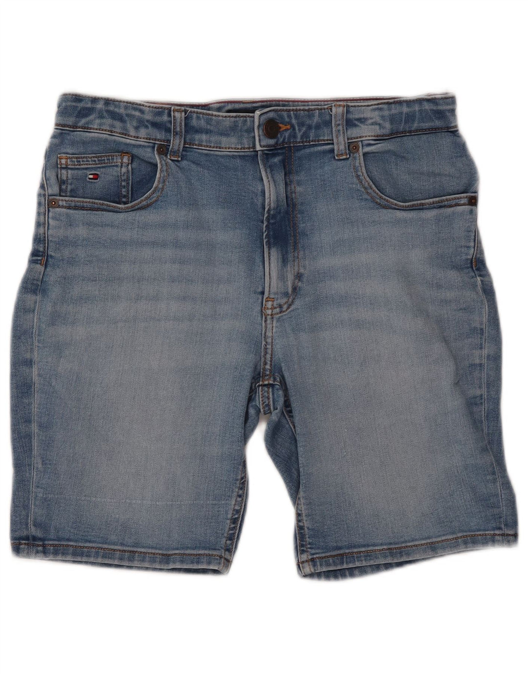 TOMMY HILFIGER konisch zulaufende Jeansshorts für Mädchen, 15–16 Jahre, W30, blaue Baumwolle