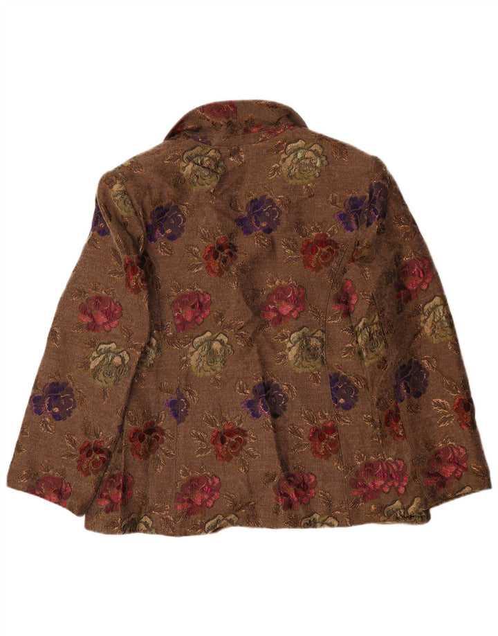 Romano Damen-Blazer mit 4 Knöpfen, Gr. 16, groß, braunes Acetat mit Blumenmuster