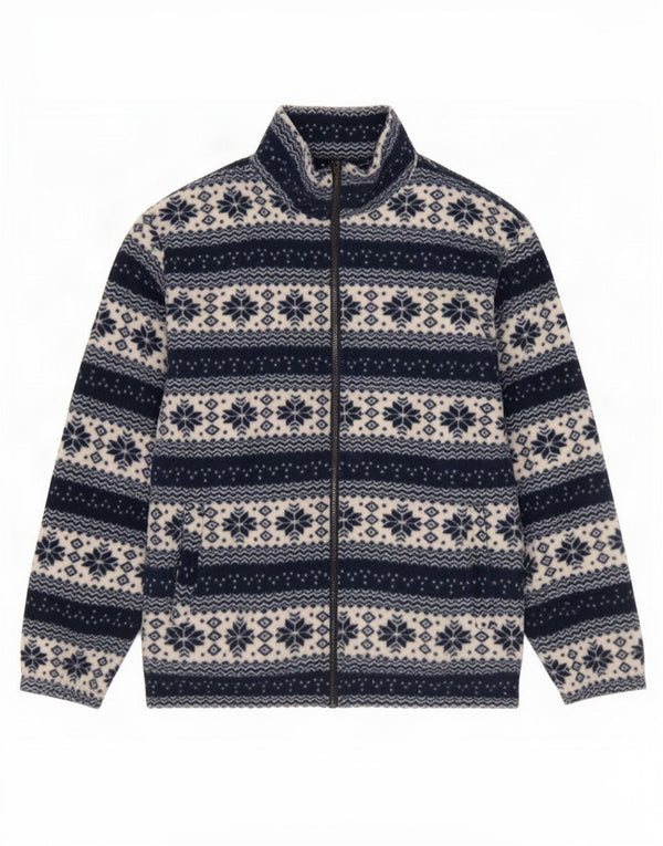 Vintage Damen Fleecejacke UK 18 XL Marineblau Fair Isle Baumwolle