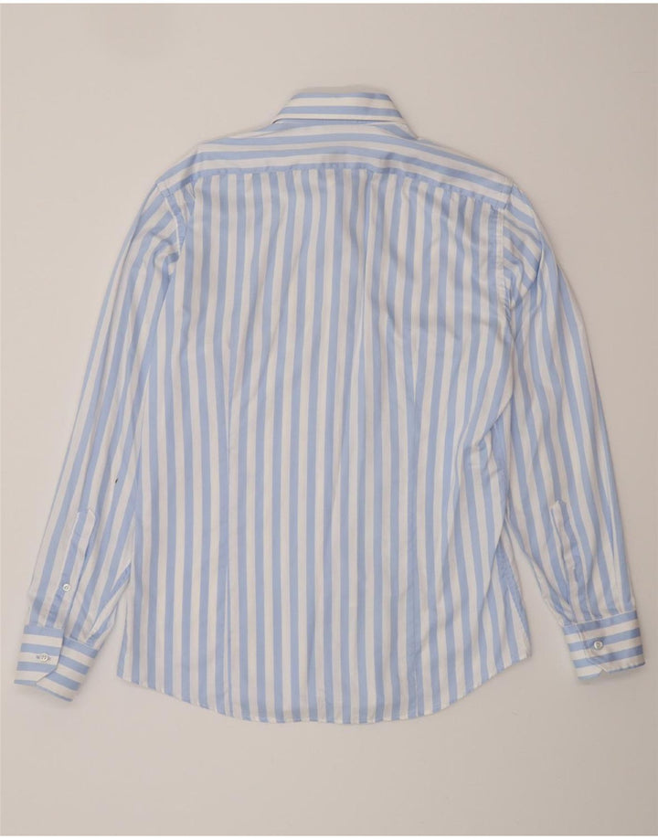 TRUSSARDI Mens Shirt Size 40 15 3/4 Medium Blue Striped Cotton