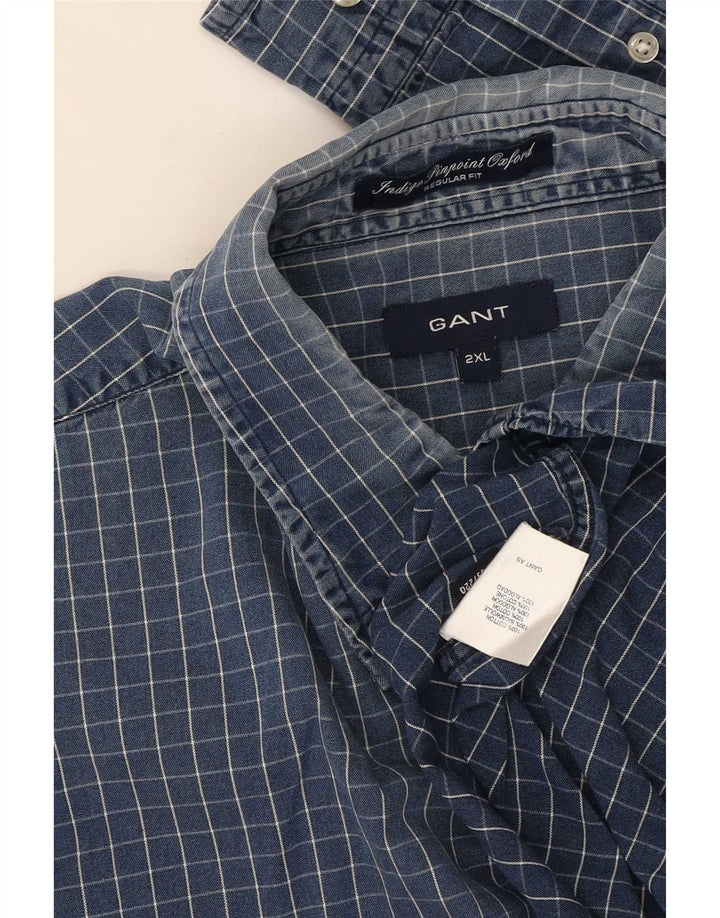 Gant Herren-Hemd mit normaler Passform, 2XL, blau kariert, Baumwolle