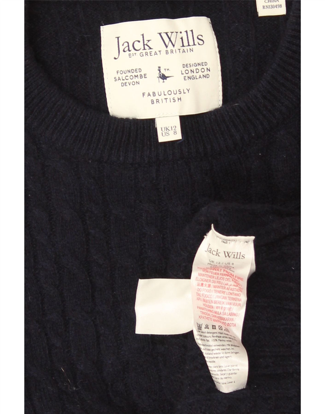 Jack Wills Damen-Pullover mit Rundhalsausschnitt, Gr. 12, mittleres Marineblau