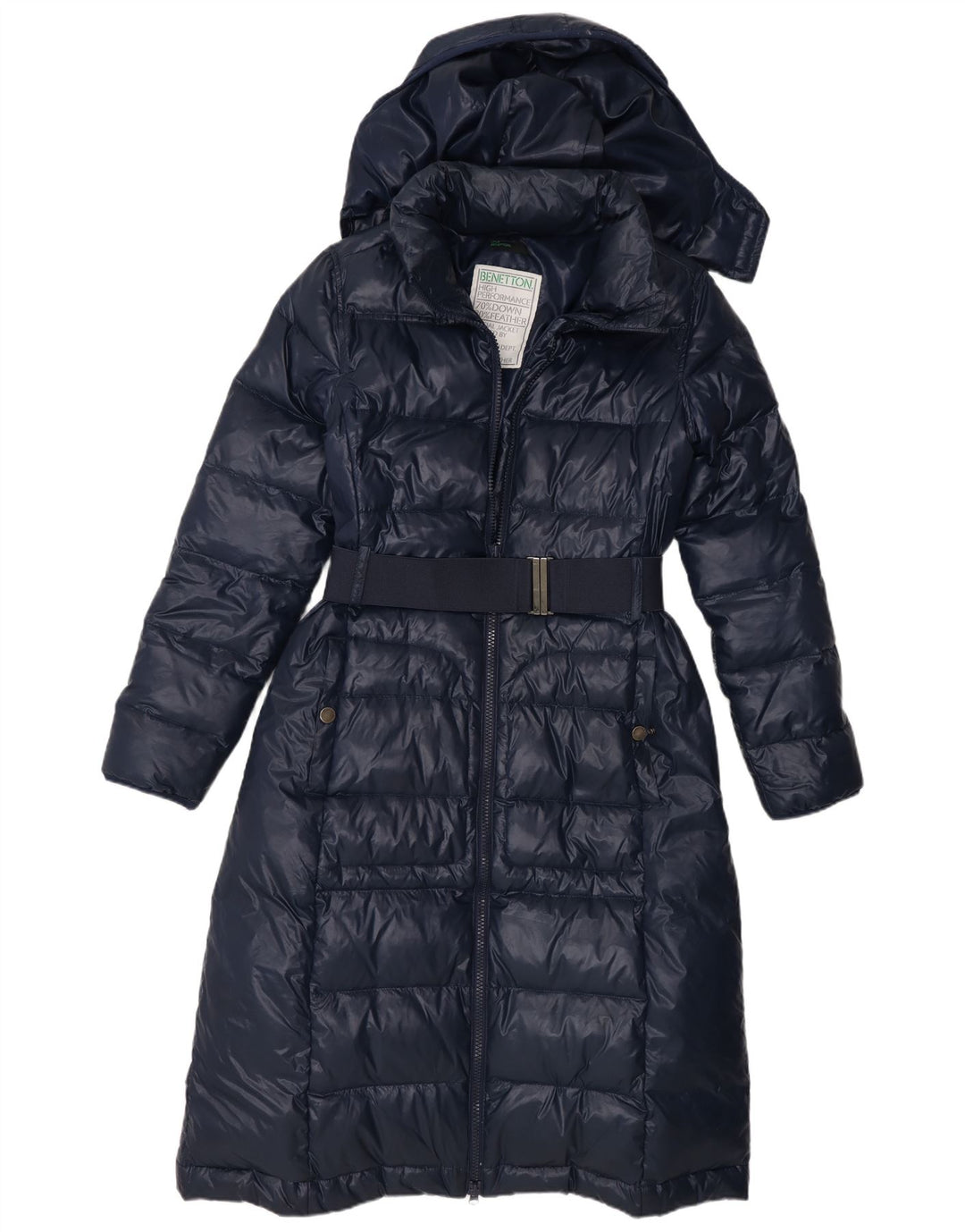 Benetton Wattierter Damenmantel mit Kapuze IT 42 Medium Navy Blue Polyamid