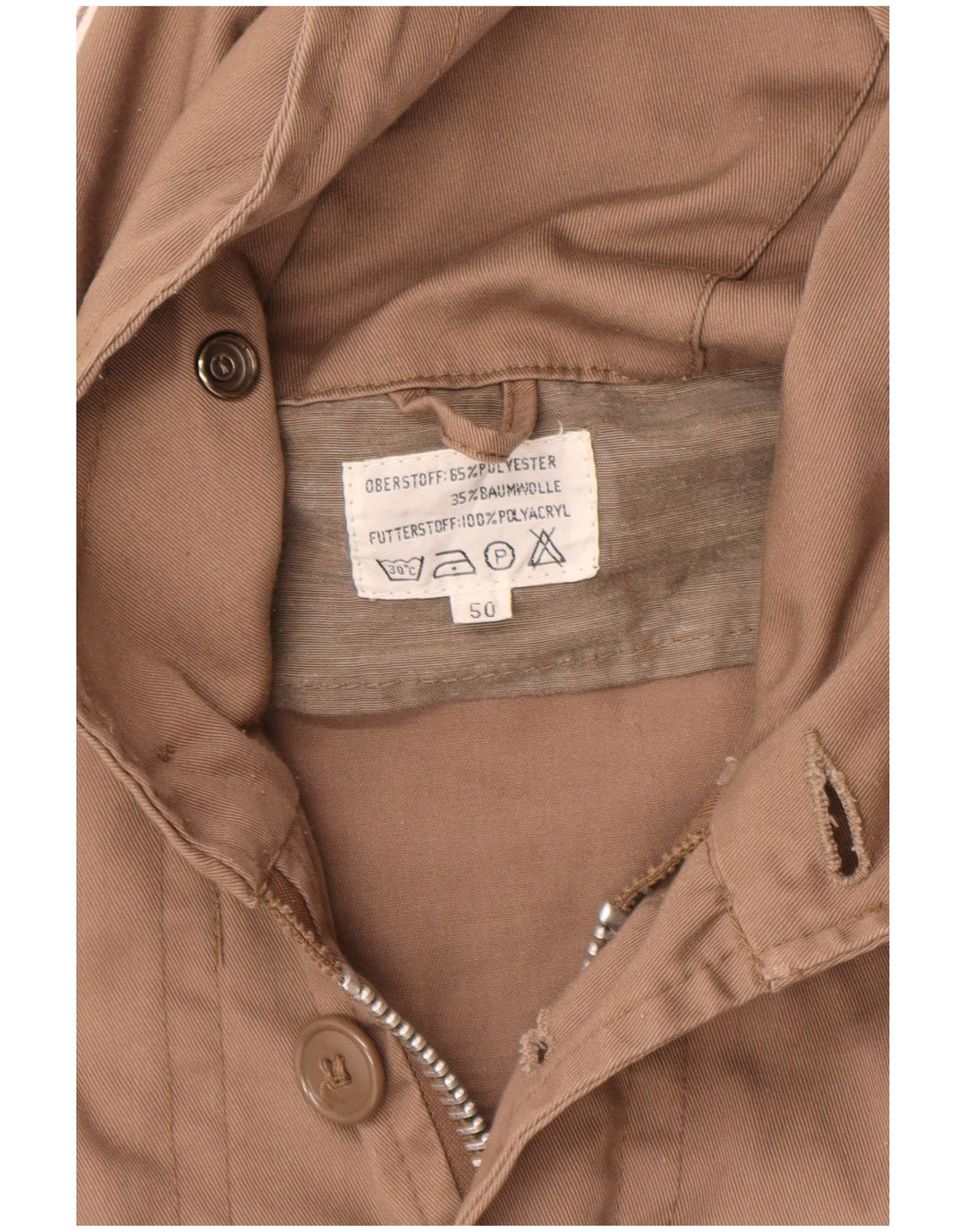 VINTAGE Herren-Militär-Parka mit Kapuze, EU 50, großes braunes Polyester