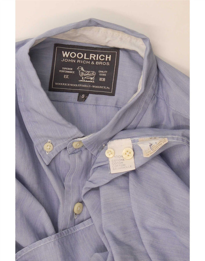 Woolrich Herrenhemd, kleine blaue Nadelstreifen-Baumwolle