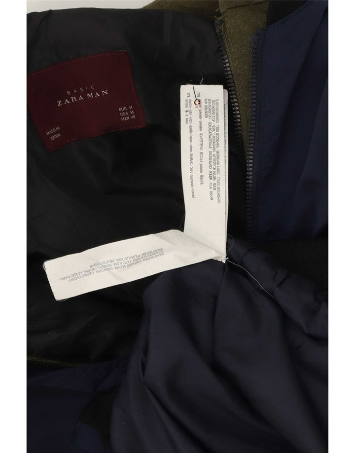 Zara Herren-Bomberjacke mit Kapuze, UK 38, mittleres Marineblau, Farbblock-Polyester