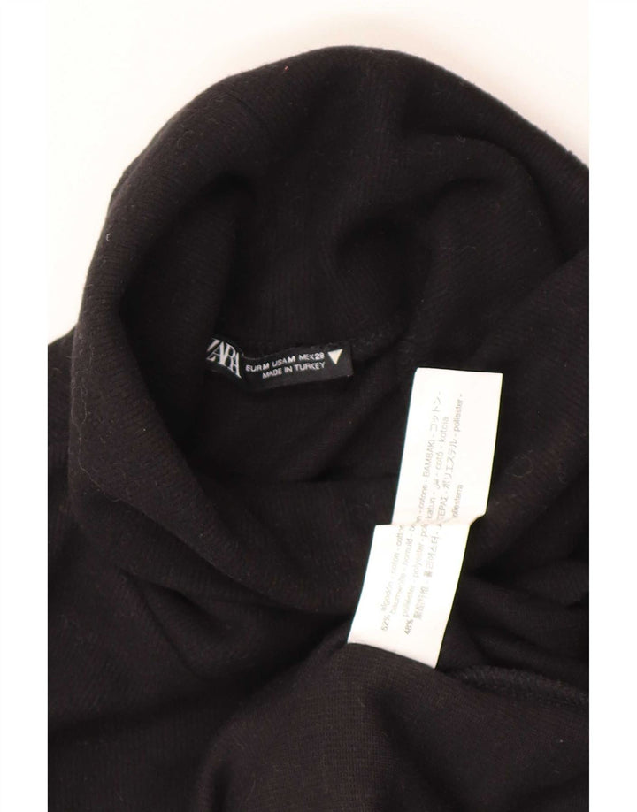 Zara Damen Rollkragen-Trägershirt UK 12 Mittelschwarze Baumwolle