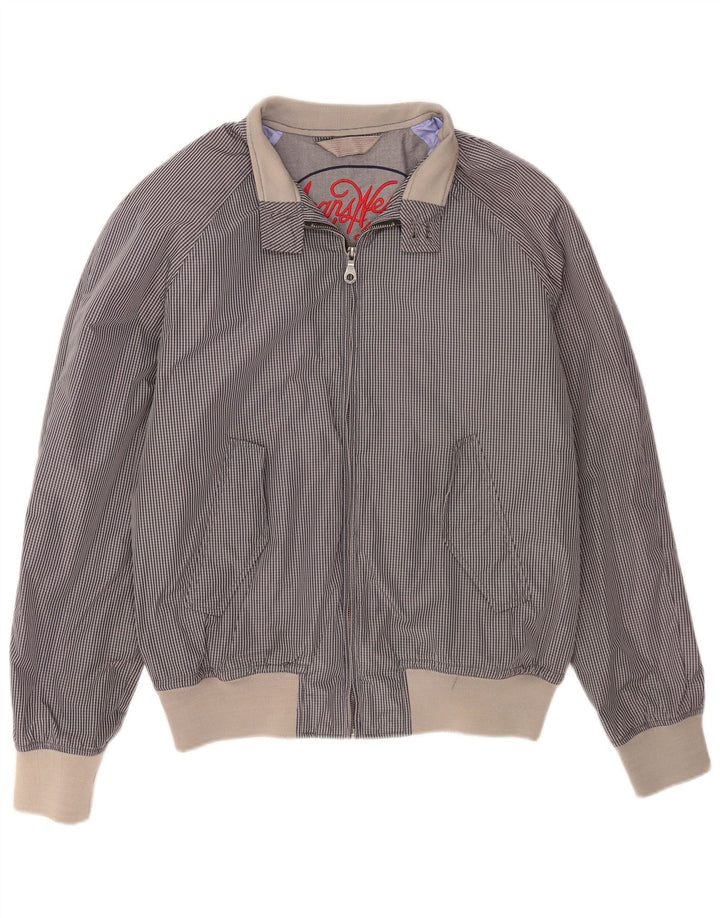 Benetton Herren Bomberjacke UK 44 2XL Marineblaue Gingham-Baumwolle
