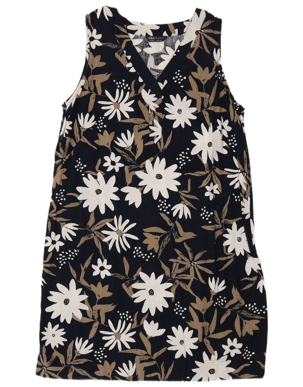 Marks & Spencer Womens Sleeveless Shift Dress UK 16 Large Navy Blue Floral