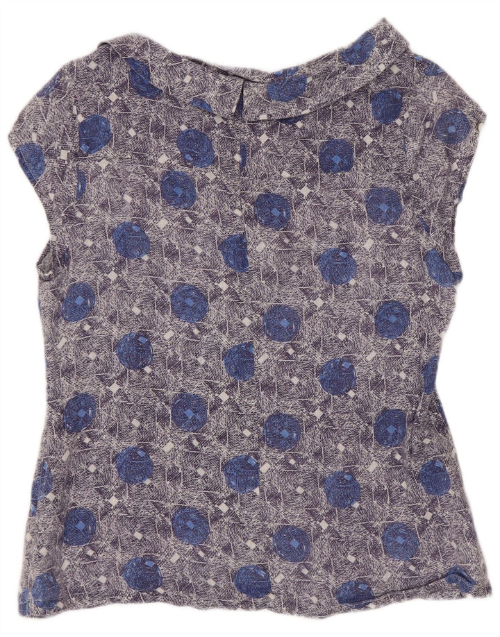 White Stuff Damen-Blusenoberteil, Gr. 40, klein, blaues, geblümtes Leinen