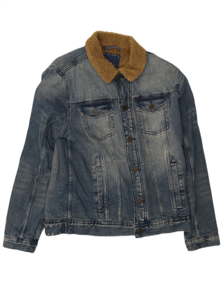 Blend Herren Denim Sherpa Jacke UK 40 Große blaue Baumwolle