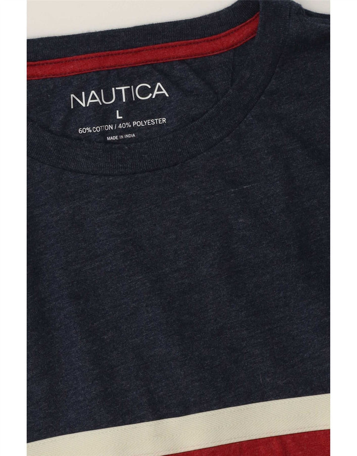 Nautica Herren-Oberteil, langärmelig, groß, marineblau, Colourblock-Baumwolle