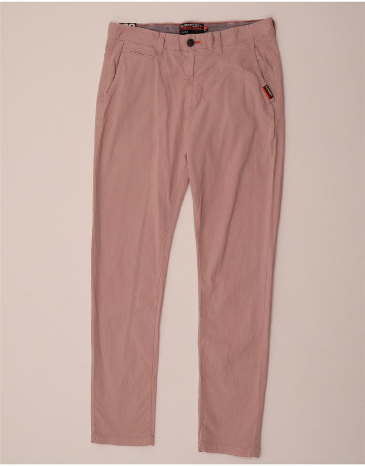 Superdry Herren Slim Chinohose W33 L32 Rosa Baumwolle