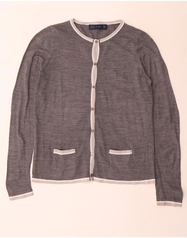 Zara Damen-Cardigan-Pullover UK 14 Mittelgraues Acryl