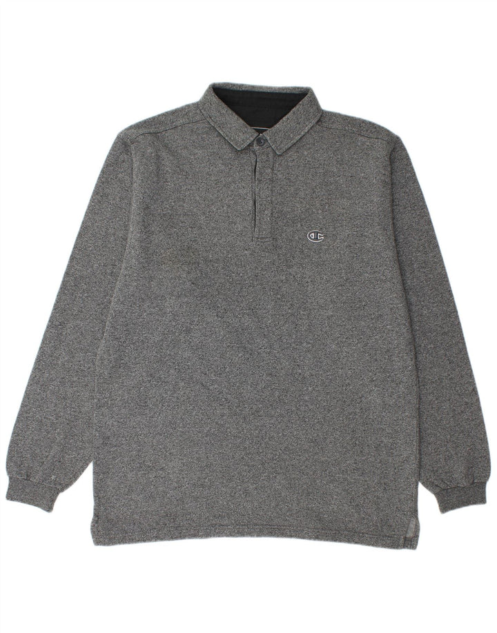 Champion Herren-Langarm-Poloshirt, große graue Baumwolle