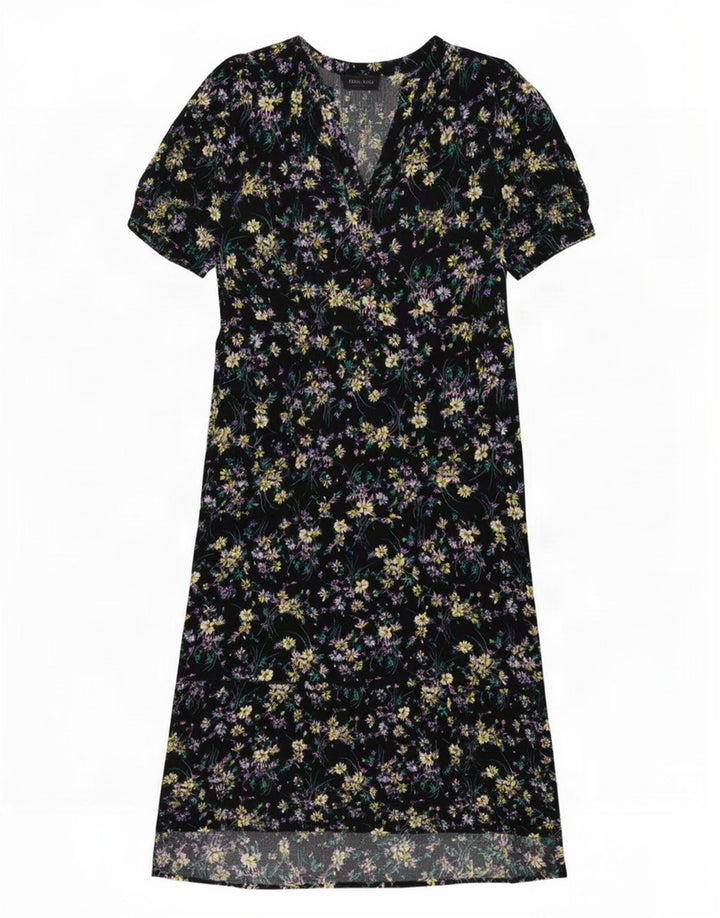 Marks & Spencer Damen Maxikleid UK 12 Mittelschwarze Viskose mit Blumenmuster