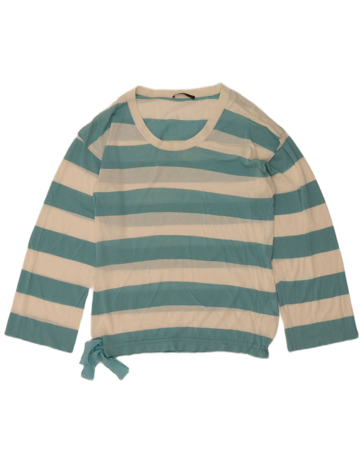 Hugo Boss Damen-Top, durchsichtig, langärmlig, Gr. 10, klein, blau gestreift