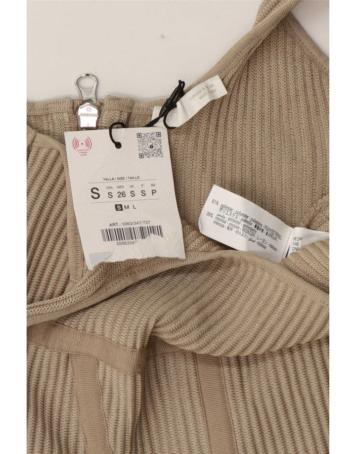 Zara Damen Crop Top UK 8 Small Beige Polyester