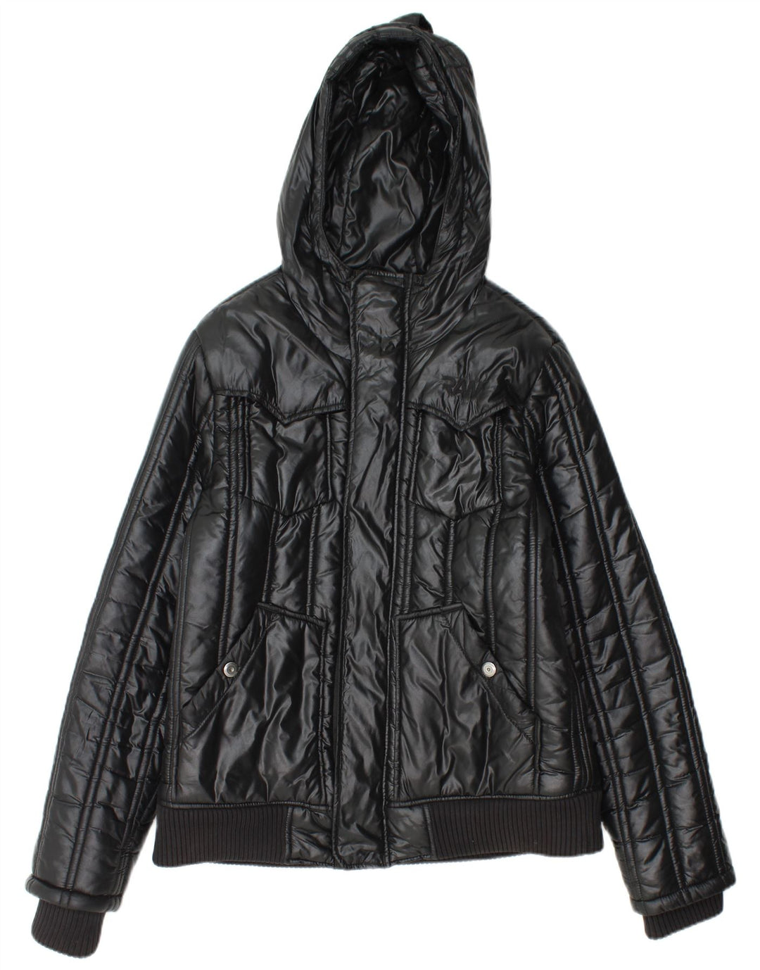 G-STAR Wattierte Damenjacke mit Kapuze, UK 16, Größe L, Schwarz, Polyamid