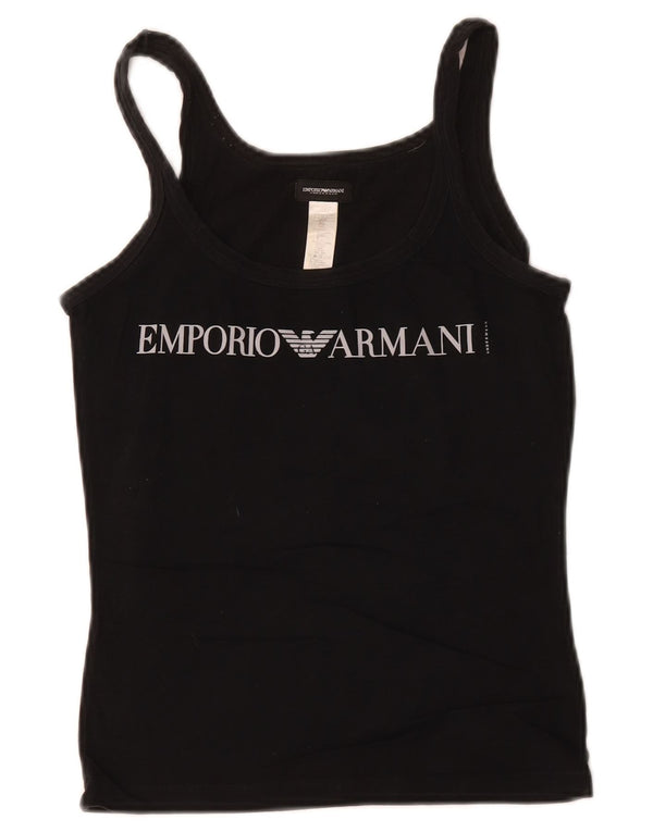 Emporio Armani Womens Graphic Vest Top UK 6 XS Schwarz Baumwolle