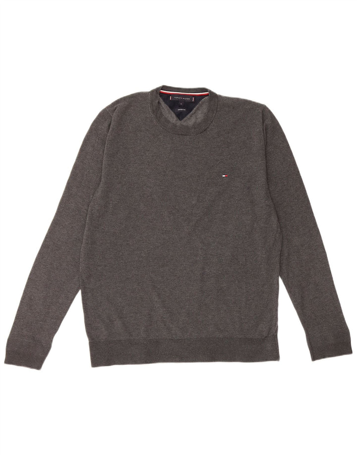 TOMMY HILFIGER Herren-Pullover mit Rundhalsausschnitt, mittelgraue Baumwolle