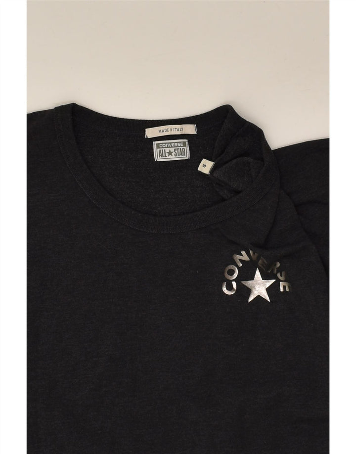 CONVERSE Womens Asymmetric Graphic Top 3/4 Sleeve UK 10 Small Grey Cotton Vintage Converse and Second-Hand Converse from Messina Hembry 